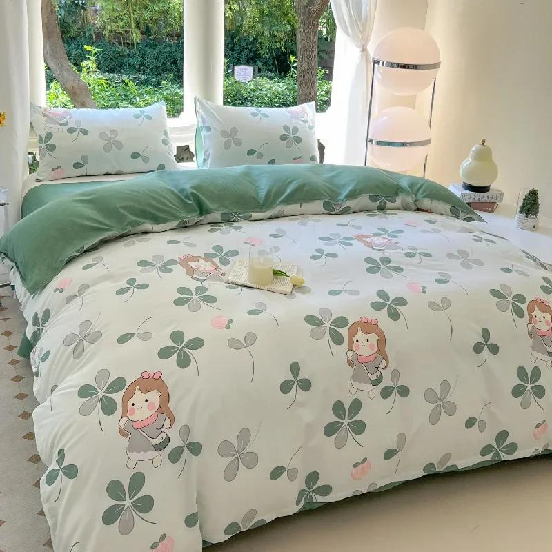 

Kawaii Bear Bed Set Floral Duvet Cover Bed Linen Sheet Pillowcase Bedding Cute Dog Quilt Cover Full Queen King Size for Children Cover-180x220cm-4pcs
