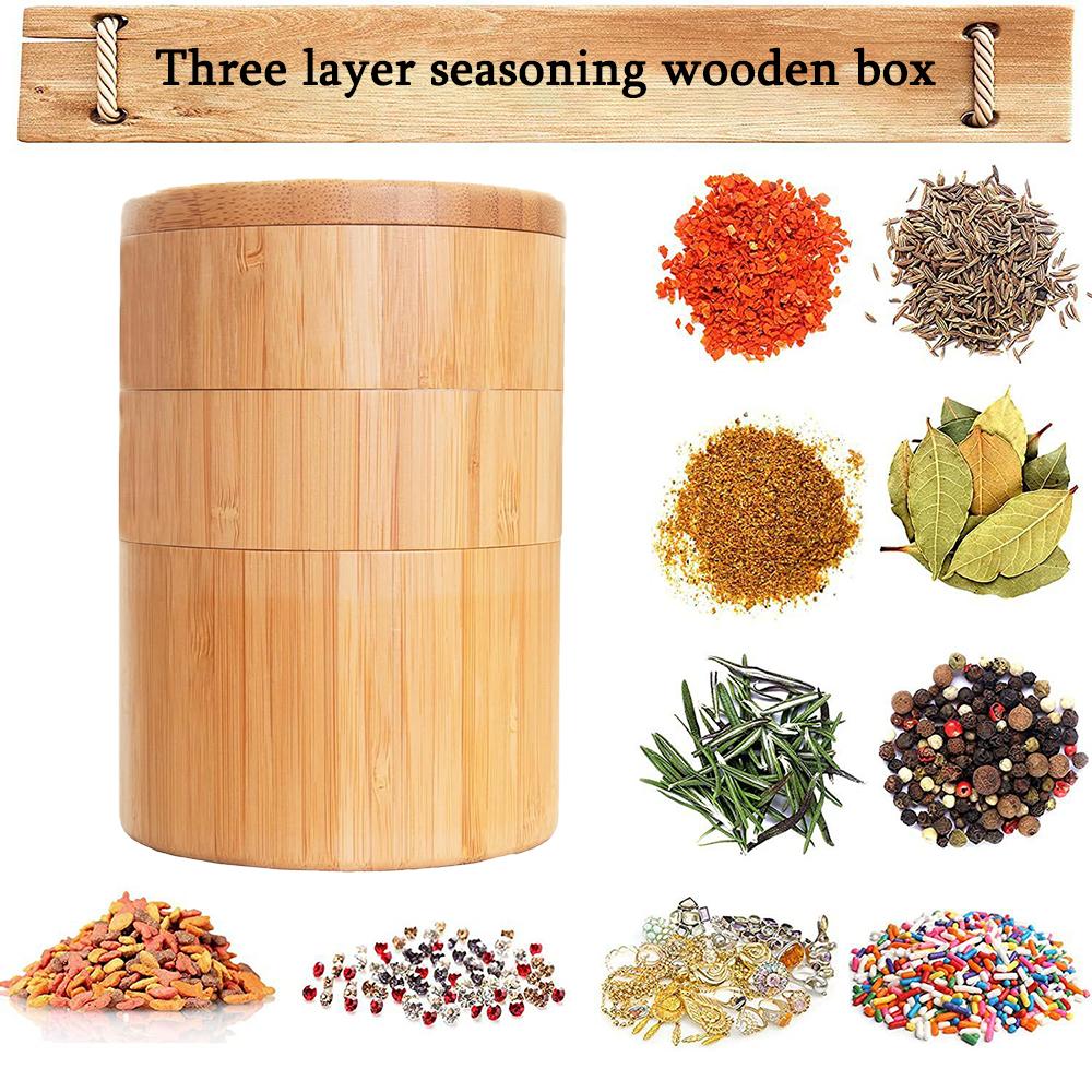 Bamboo salt box, seasoning box, spice box, kitchen and household storage box magnetic seasoning jar.zwq