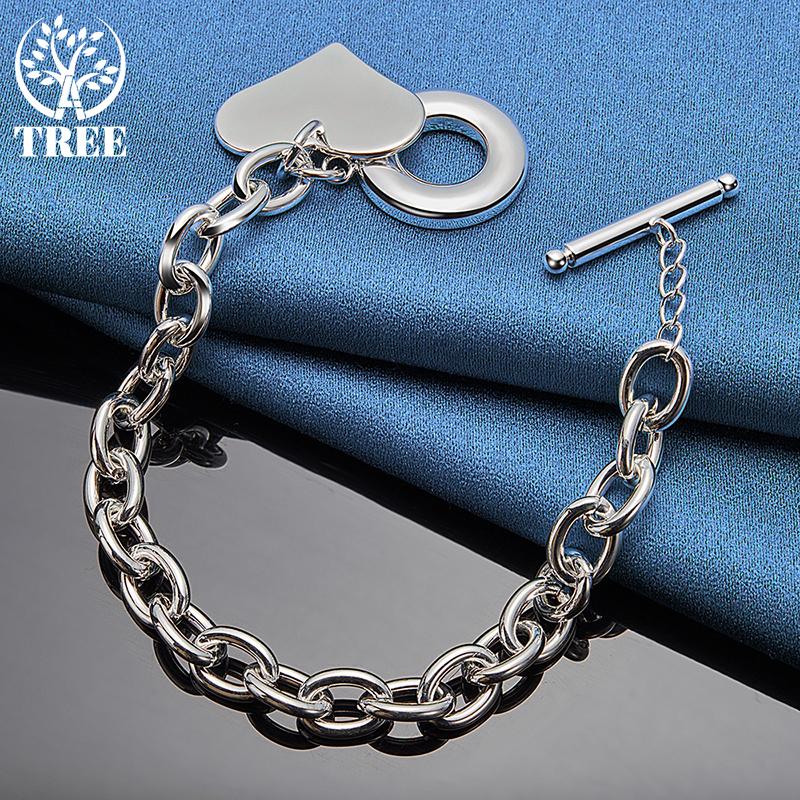 925 Sterling Silver Love Heart Pendant Bracelet Jewelry
