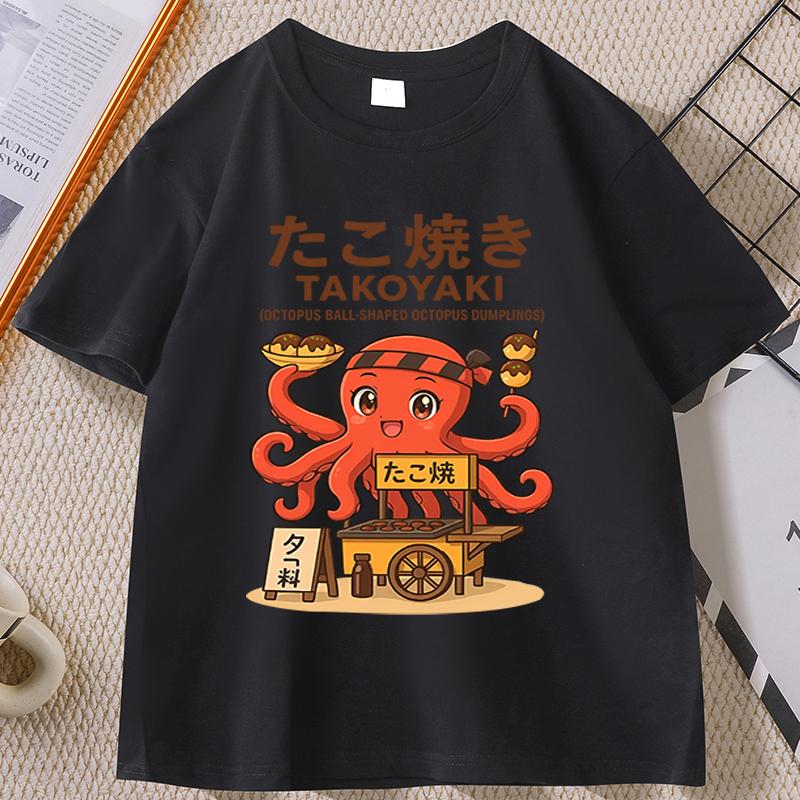 Japanese Osaka Octopus Tshirt for Unisex Women Casual Cotton Short Sleeve Round Neck Printed Tshirt Takoyaki Anime Graphic Tees