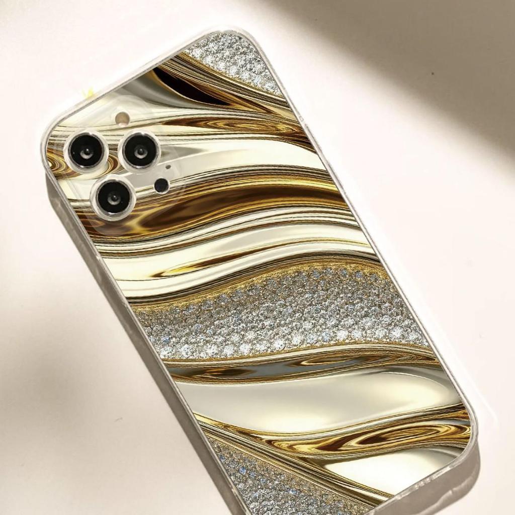 Gold Edge Sparkle Transparent Anti-Drop Case for iPhone 14/15/16/17 Pro Max Series