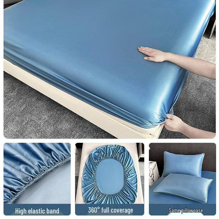 

2025 Преміальне простирадло на гумці з крижаного шовку - Імітація тенселю, Клас А, Безпечне для матері та дитини, Можна прати в машині, Надглибоке Single piece: 150cmx200cm