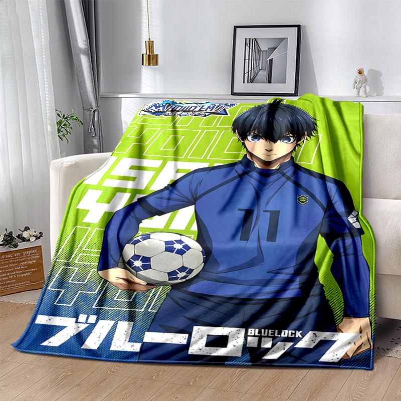 1pc Blue Lock Soccer Hero Flannel Blanket Soft Warm Throw Blanket for Bedroom Living Room Bed Travel Camping Picnic Gift. MT71501117