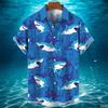 Camicia Hawaiana Uomo Estate Casual Stampa Squalo Animale 3D Moda Manica Corta Mondo Marino Larga Blusa Street Abbigliamento