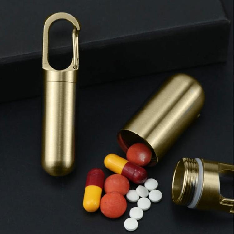 Multipurpose Keychain Pills Holder Durable Brass Pills Case Keychain Mini Capsules Storage for Camping and Hiking