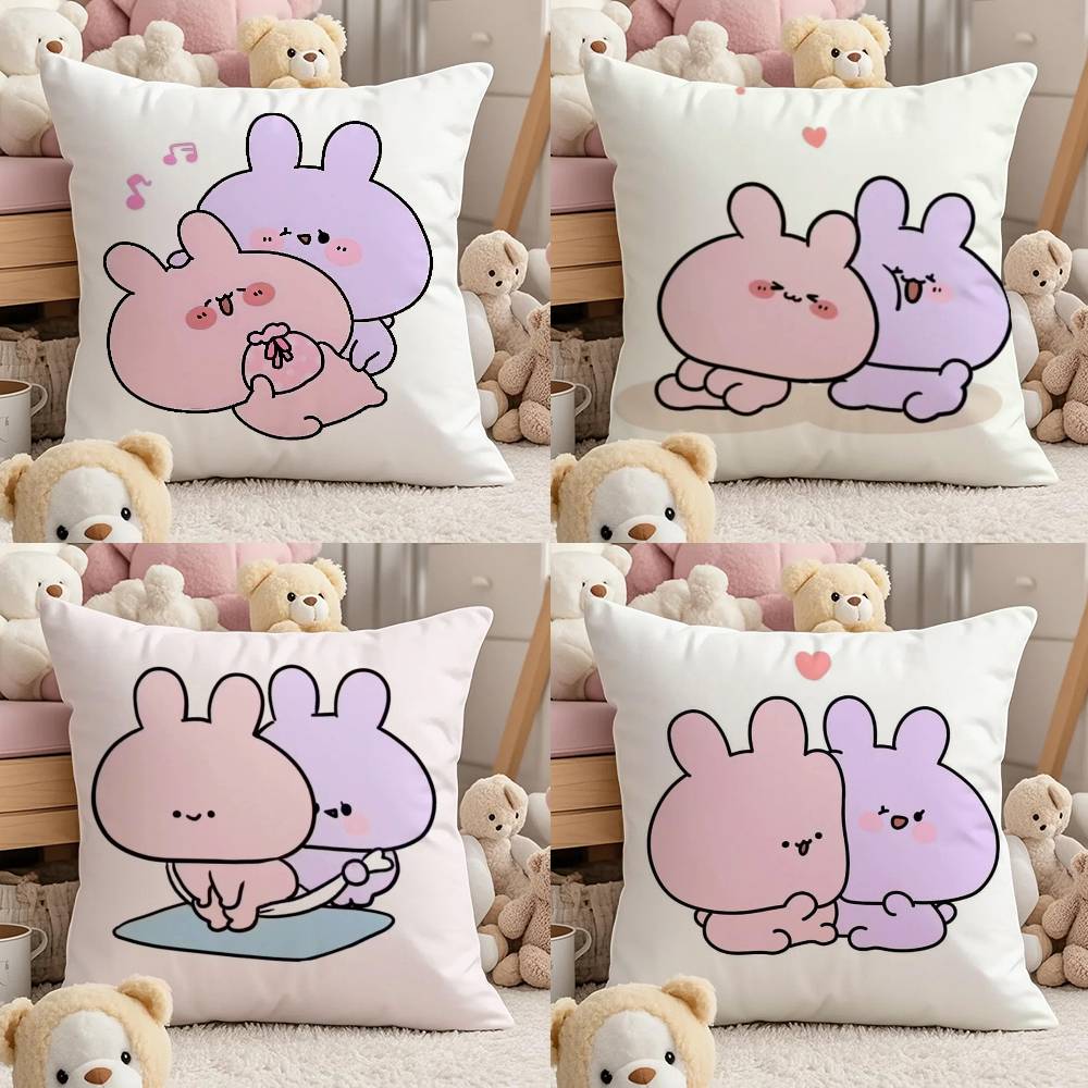 A-Asamimichan Cute Bunny Pillow Case Comfort Sofa Bed Silky Elegant Invisible Zipper Custom Decorative Cushion Cover