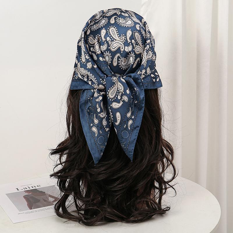 Bohemian Style Floral Print Women’s Square Silk Scarf Satin Head Wrap Tropical Leaf Flower Design Scarves Bandana Hijab
