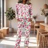 Set Pigiama Casual da Donna con Top a Collo Manica Lunga e Pantaloni a Gamba Larga con Coulisse per Dormire e