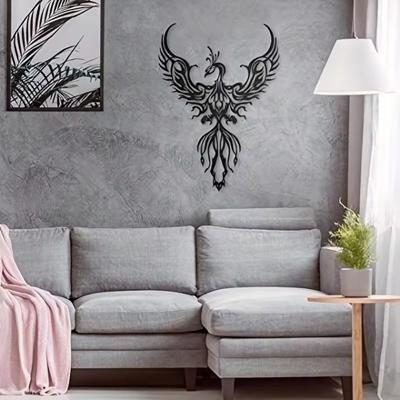 Wanddekoration zum Aufhängen im Phoenix-Design aus Metall – Stilvolle Kunst für Wohnzimmer und Büro im Innenbereich, elegantes Wandbehang aus Metall als Dekoration für das Zuhause