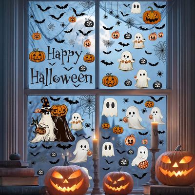 Halloween Fenstersticker Kürbis Wohnzimmer Glasfenster Dekoration Elektrostatische Aufkleber Geist Helloween Aufkleber