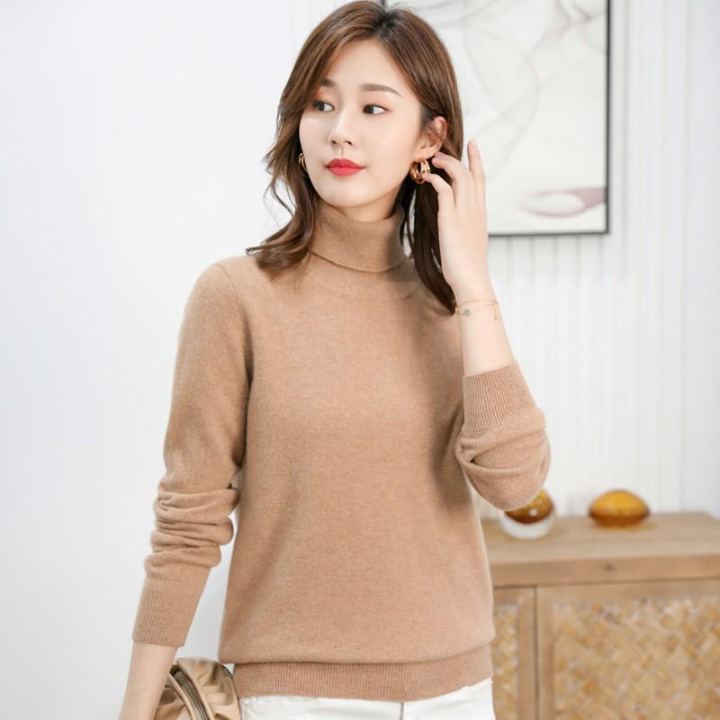 2025 Autumn/Winter Women's Pure Wool High Neck Cashmere Pullover - Solid Color, Loose Fit, Short Knit Sweater