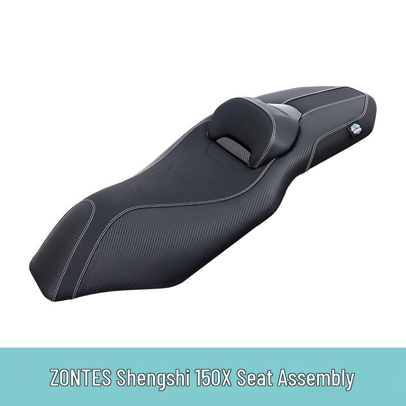 

Zongshen 150X Motorcycle Leather Seat with Lowering Height, Latex Lumbar Support, and Backrest.