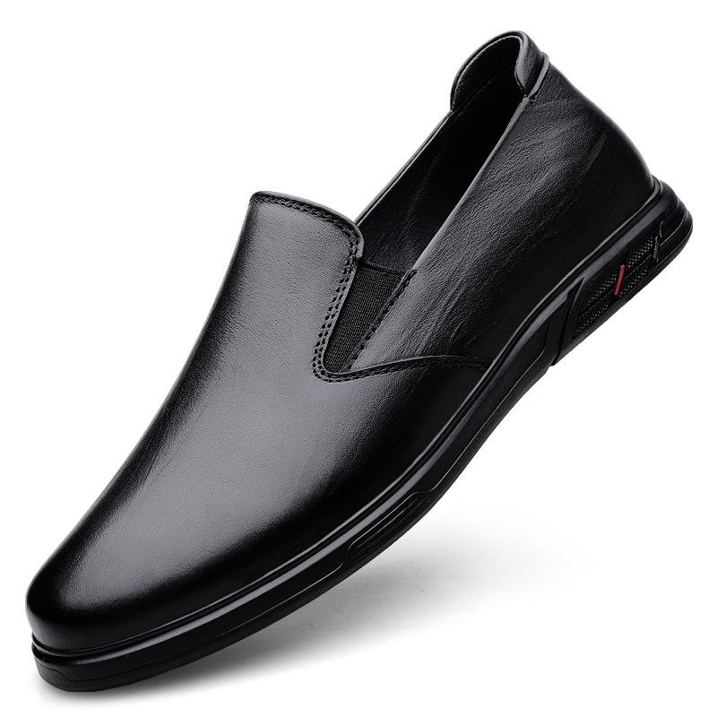 Men s Spring Genuine Leather Formal Loafers - Casual Soft Sole British Style 44 чёрный