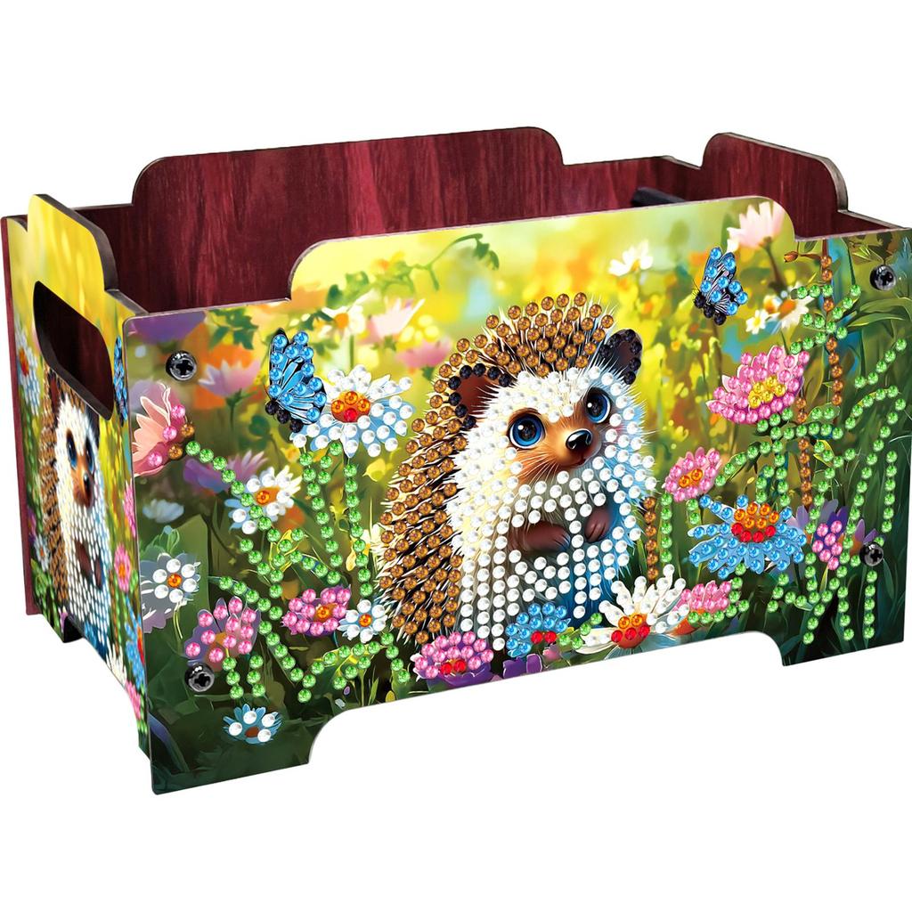 5D DIY Diamond Art Colored Pattern Wood Case Partial Drill Rhinestones Decorative Storage Box Wooden Crystal Storage Handbag Kit