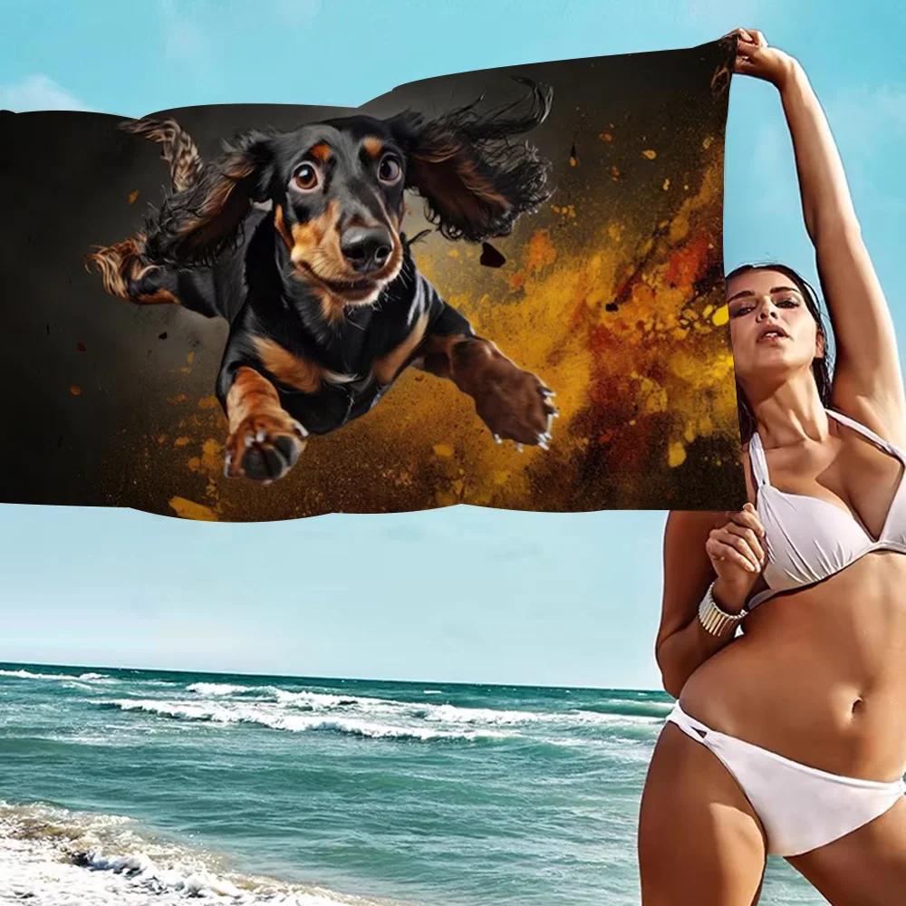 Dachshunds Anime Beach Swimming Towel Soft Absorbent Washcloth Children's Gifts for Kids Travel Camping Gym