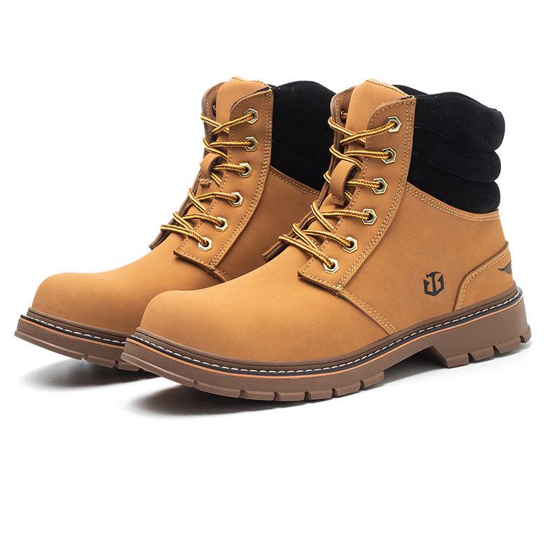 Tinggu Men s High-Top Yellow Steel Toe Safety Shoes, Anti-smash, Anti-puncture, Non-slip, Wear-resistant Protective Footwear.