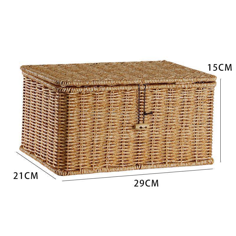 Nordic Style Rattan-Look Woven Storage Box with Lid for Bedroom and Household Organization.