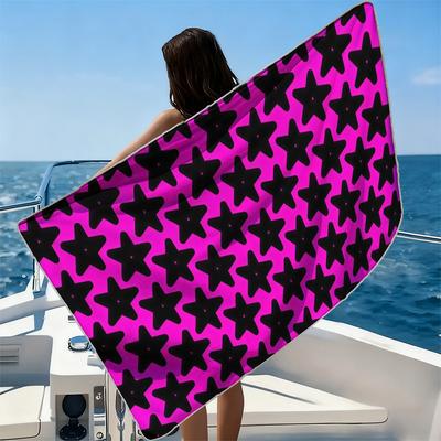 Pink Star Beach Towel Ultra-fine Fiber Quick Drying Absorbent Beach Swimming Vacationvacation Essentials Gifts