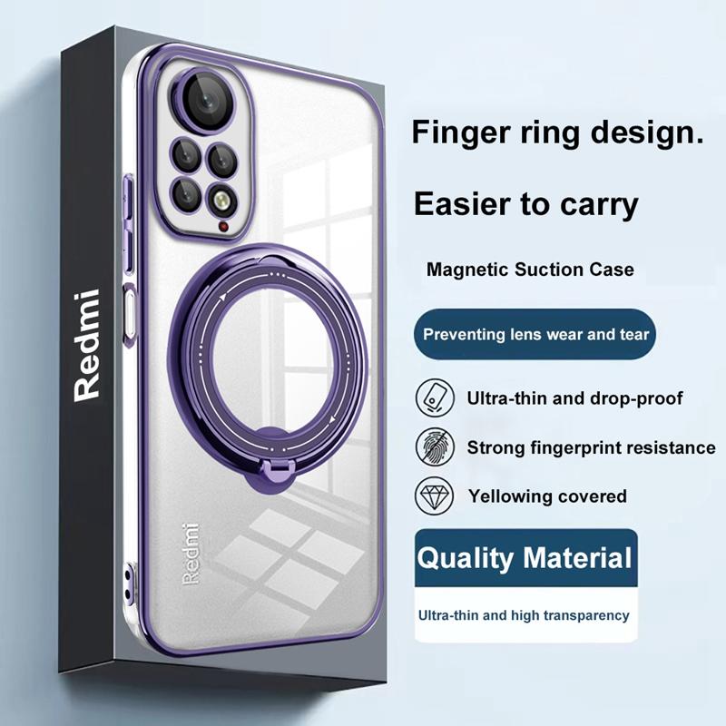 Plating TPU Lens Protect Case For Xiaomi Redmi Note 11 4G 11S Note11 Pro Magsafe Magnetic Ring Wireless Charging Clear Cover