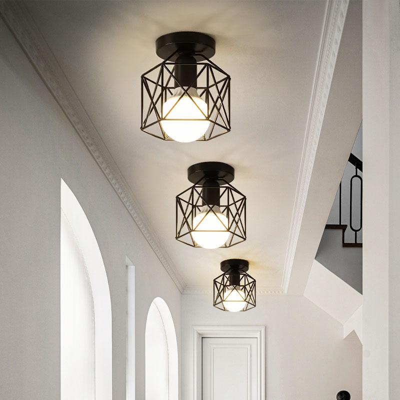 Interior Retro E27 Ceiling Lights for Bedroom Living Room Corridor Indoor Vintage Ceiling Lamps Iorn for Balcony Foyer AC85-265V