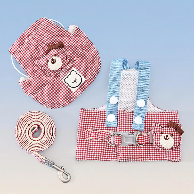 3pcs Adorable Dog Harness Set with Sun Hat Comfortable Breathable Vest-style Harness for Small Dogs Bichon Toy Poodle Outfit (Pink,S) розовый