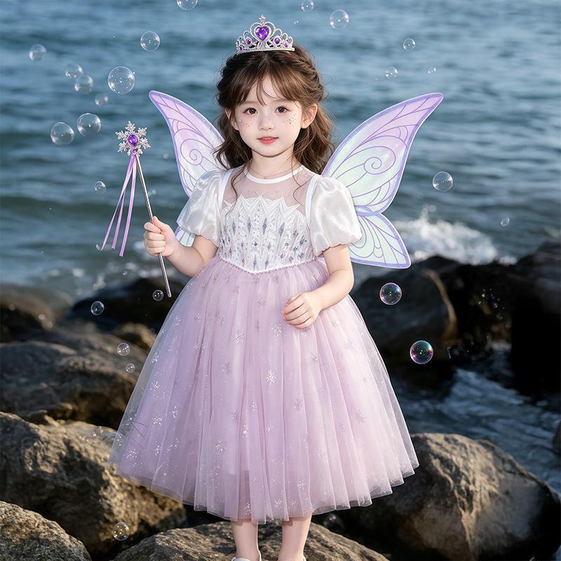 Girls' 2026 Summer Sweet Elsa Princess Mesh Dress - Stylish Formal Skirt for Little Girls