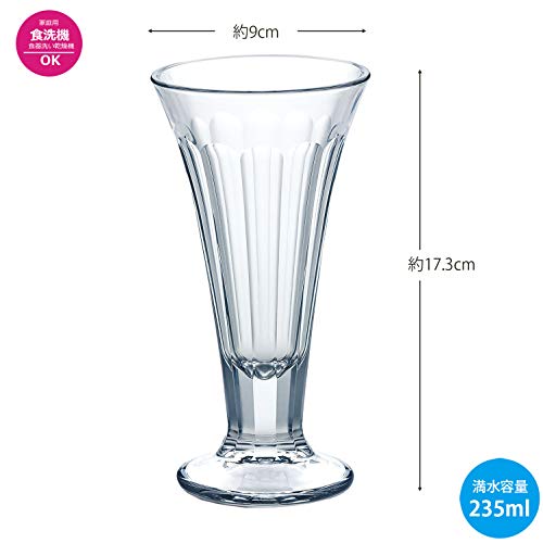 Toyo Sasaki Glass Parfait Glasses, 235ml, Set of 6, Made In Japan, Dishwasher Safe, Sundae/Dessert Glasses with Stems, Commercial Grade Glasses, P-022