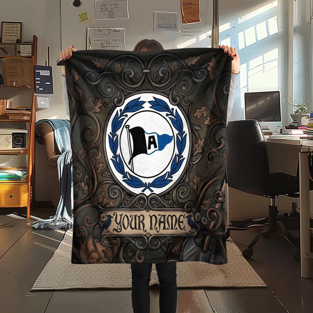 Custom Name Arminia Bielefeld Flannel Blanket, High quality Comfortable for All Seasons, Home Decor, Warmth and Comfort