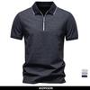 2026 Men's Polo Shirts Cotton Blend Short Sleeve Solid Color Zippered Polo Soft Breathable Casual Polo Shirt for Men