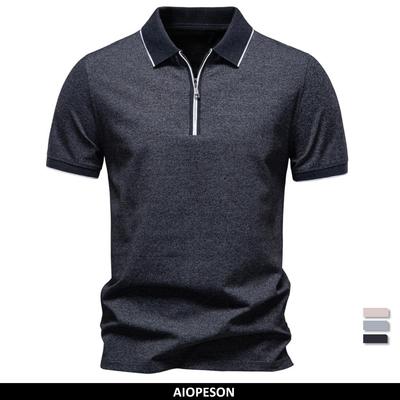 2026 Herren Poloshirts Baumwollmischung Kurzarm Unifarben Reißverschluss Poloshirt Weich Atmungsaktiv Lässiges Poloshirt für Herren