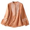 2026 Spring/Autumn Women's Retro Embroidered Cotton Linen Long-Sleeve Shirt