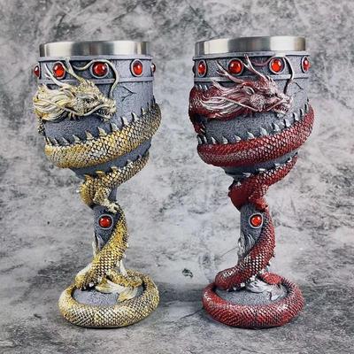 3D čínský drakový pohár s nerezovou vložkou a retro pryskyřičným exteriérem