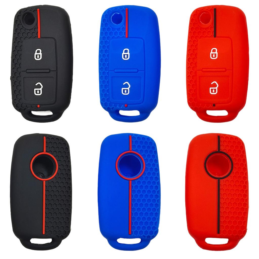 Silicone shockproof key bag, suitable for Volkswagen Golf, Passat, POLO, Skoda, foldable, 2-buckle, honeycomb pattern