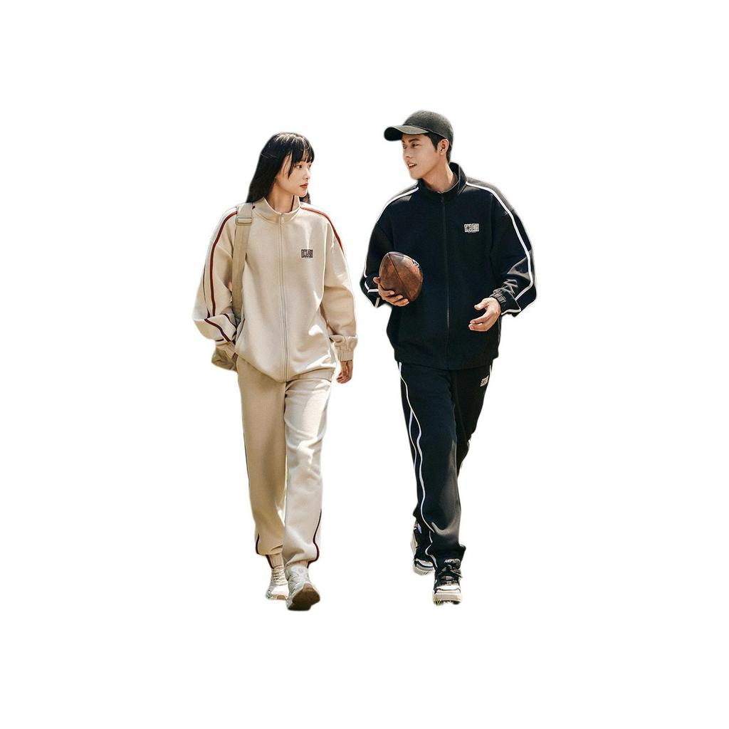 Anta Simple Round Neck Warm Top Breathable Comfortable Long Pants Casual Sports Suit Men Suit Mud-Sand-Gray 952448201-4