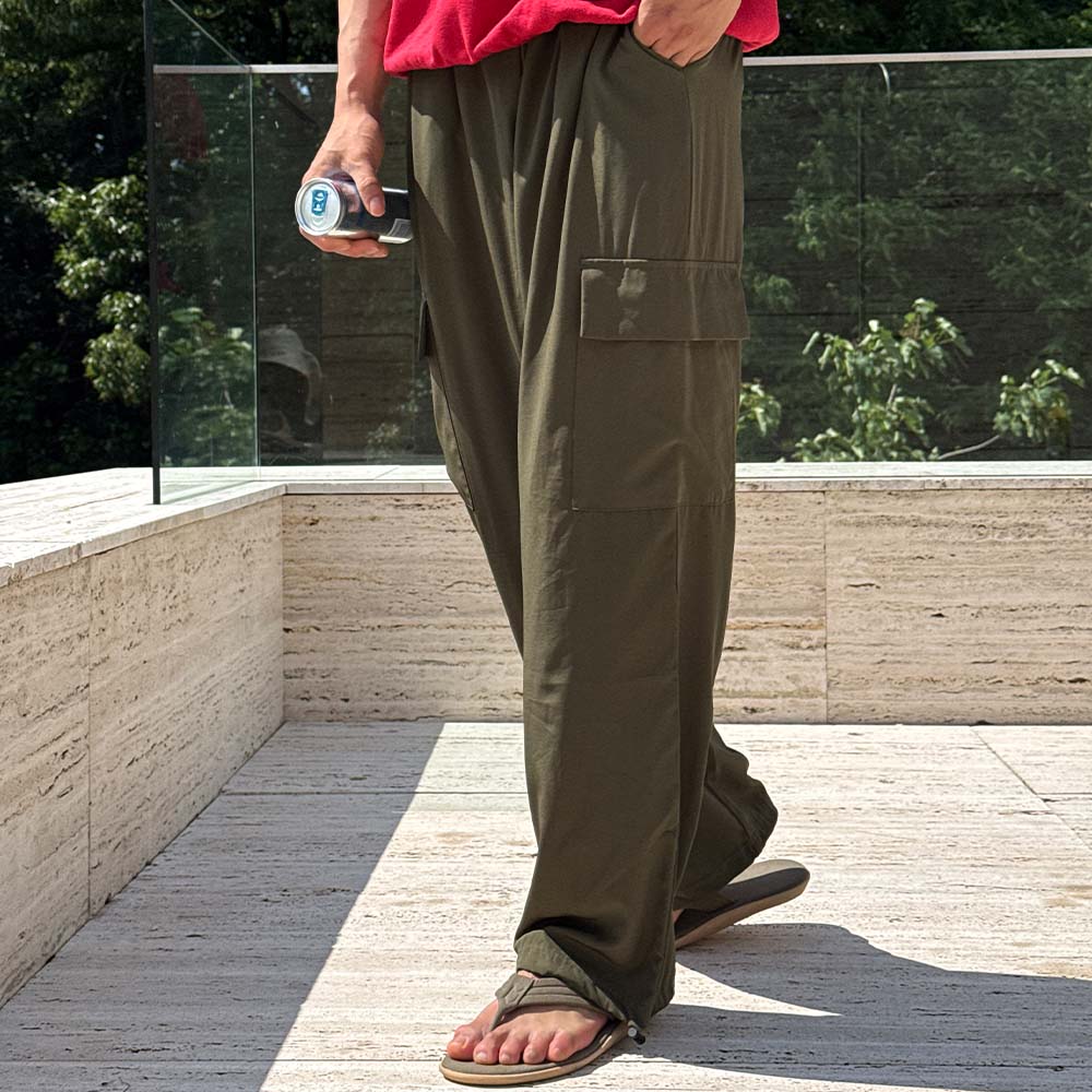 BYMONO [Big Sizes 32-46] Tight-Fit Pants Ice Cool Tech Cargo Drawstring Long Pants