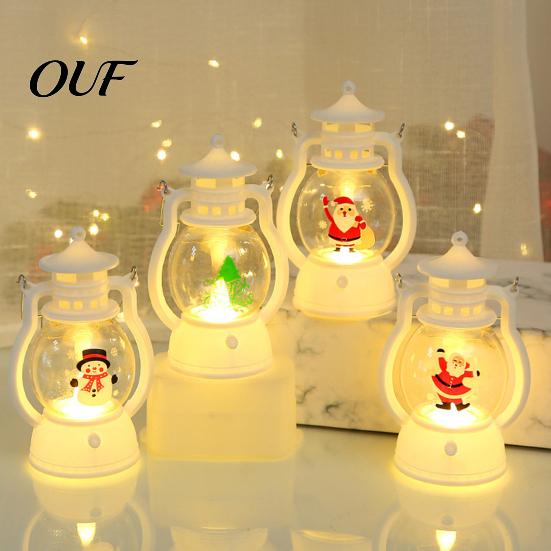 LED Warm Light Lamp Christmas Lantern Night Light, Retro Santa/Snowman/Tree Handheld Oil with Decorative Holiday LED, Cute Tabletop Decor, Xmas