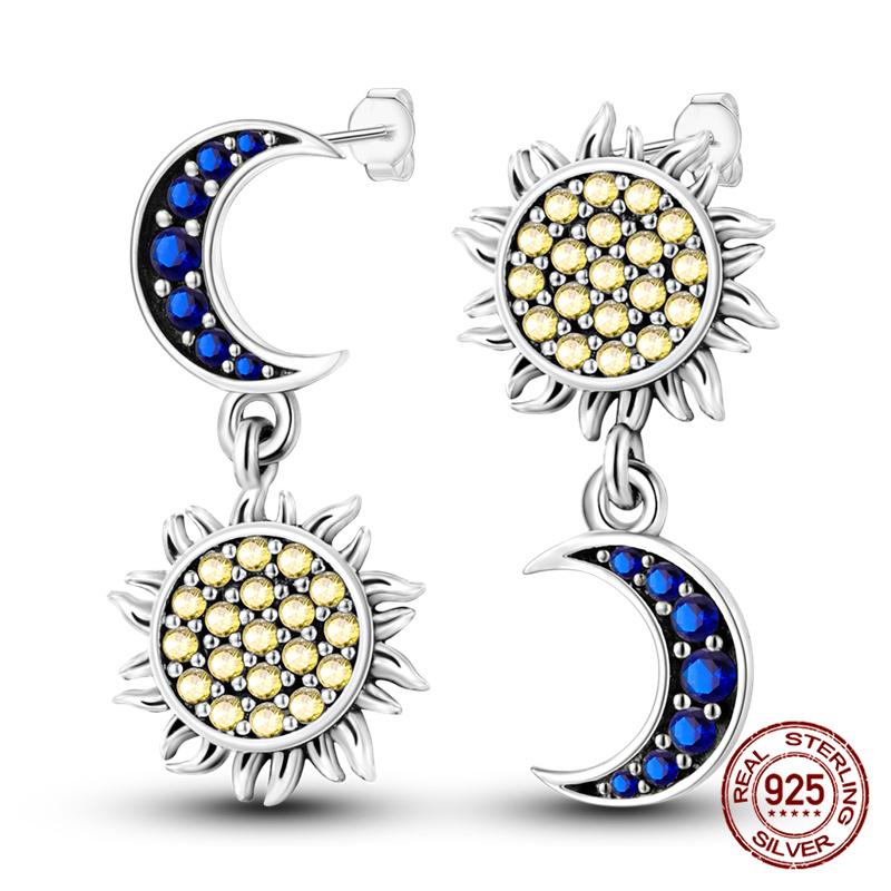 100% 925 Sterling Silver Simple Star And Moon Series Women'S Earrings Suitable For Daily Wear Anniversary Gift