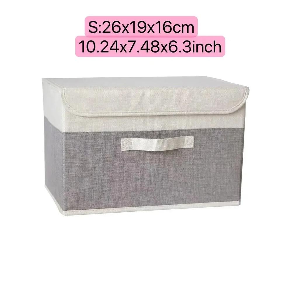 Linen Fabric Storage Basket with Lids Collapsible Sundries Storage Box Toys Books Organizer for Living Room Bedroom Dormitory