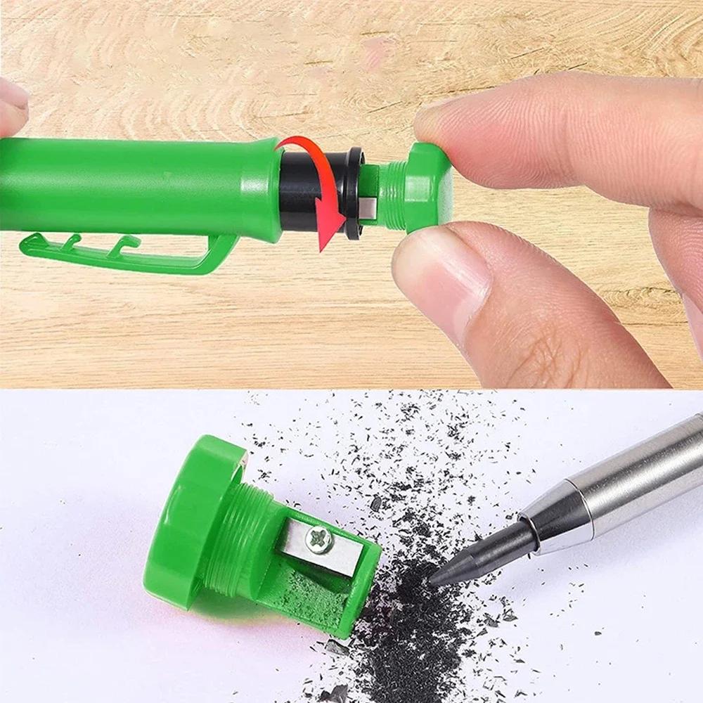 Reuseable Long Head Deep Hole Markers Pen Pencils Solid Carpenter Refill Leads Built-in Sharpener Woodwork Construction Tools