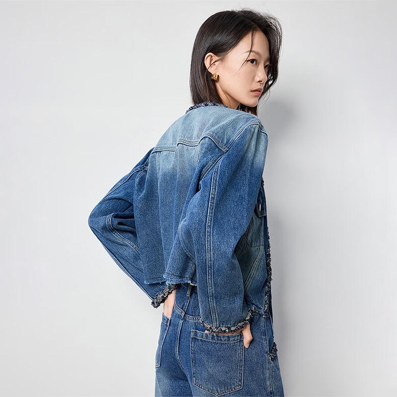 Chuyu Women's Retro Woven Trim Denim Jacket