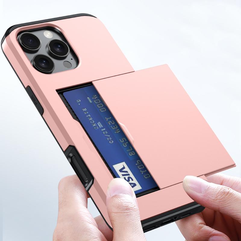 Carteira Push Pull Slot para Cartão Capa de Telefone de Cor Sólida Luxuosa Para iPhone 16 Pro Max E 14 11 12 13 15 Pro Max Mini Bumper Capa Traseira