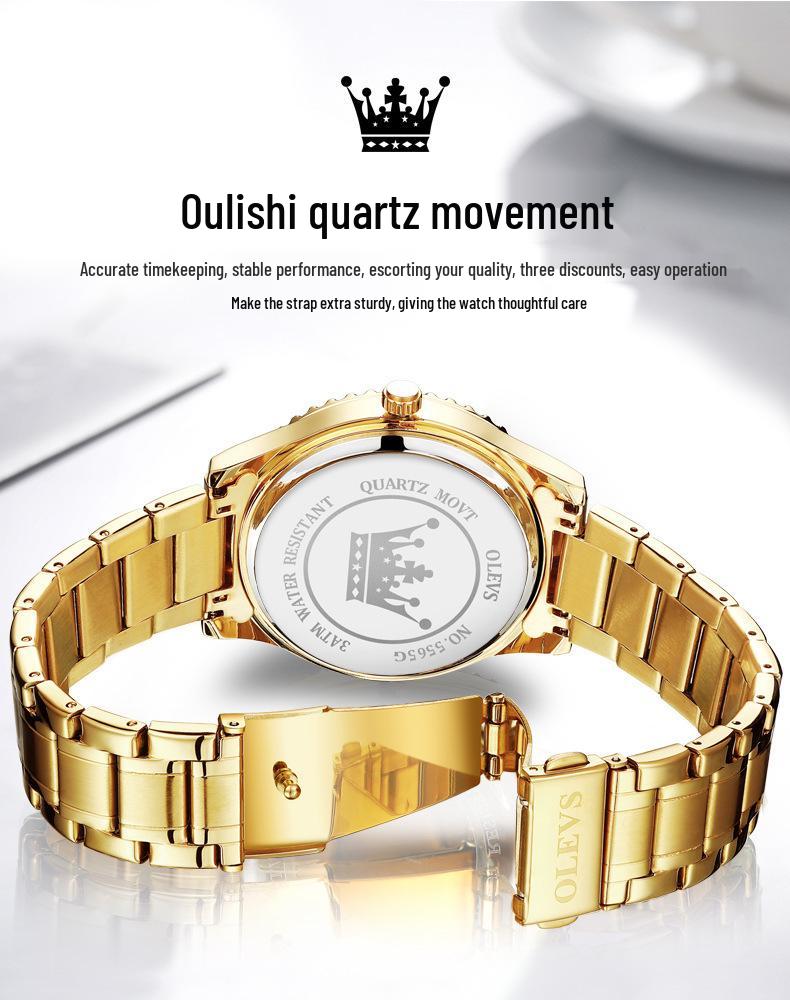 OLEVS Luxus Gold Diamantenbesetzte Wasserdichte Herrenuhr