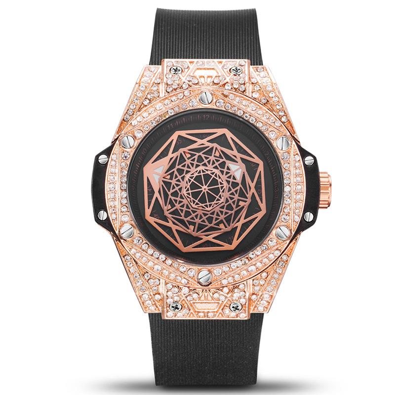 KIMSDUN Zlatý Poise Diamond Intarzované Módní trendy Kreativní pánské hodinky Silikonové rukavice Nights Vodotěsné sportovní Quartz hodinky