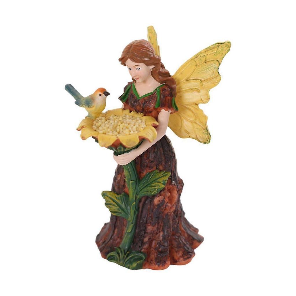 Bark Fairy and Bird Small Statue for Courtyard or Garden, 10.8 cm