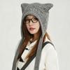 Autumn and Winter Korean Version of Cute Cat Ear Knitted Ear Protection Wool Hat Women's New Versatile Warm Sweet Strap Headhat