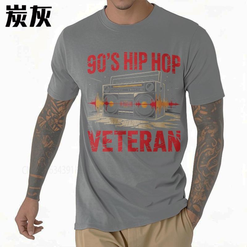 Neues Baumwoll-T-Shirt Schwarz Sommer Für sie T-Shirt 90er Hip Hop Veteran Boombox Design Kurzarm Rock-Oberteile Herren-T-Shirt