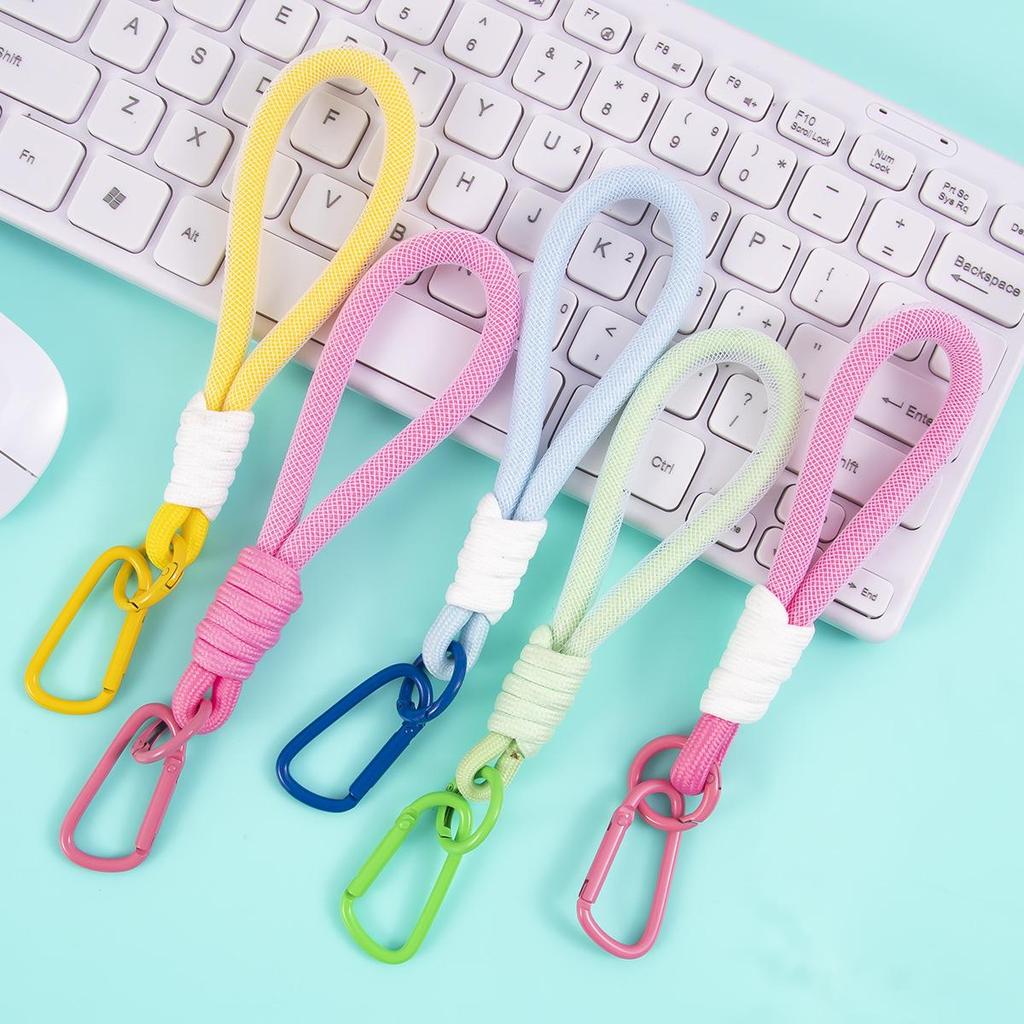 Colorful Mesh Short Lanyard with Braided Polyester Rope Keychain Pendant