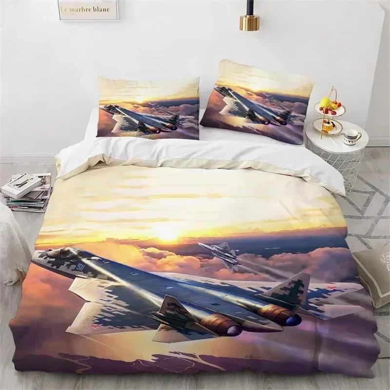 Top Airplane Duvet Cover King Queen Size Microfiber Flying Plane Bedding Set Aircraft Sky Print Comforter Cover Bed