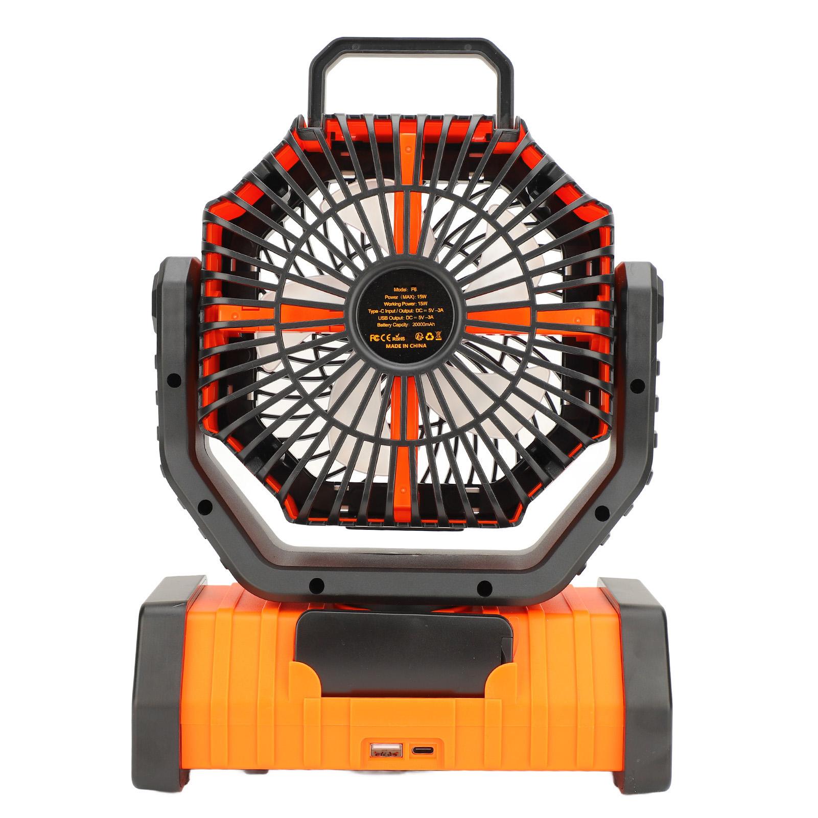 

Portable Camping Fan with Light and Remote Dual Hook Plastic Rechargeable Battery Operated Quiet USB Desk Fan Outdoor Tent Fan for Travel RV