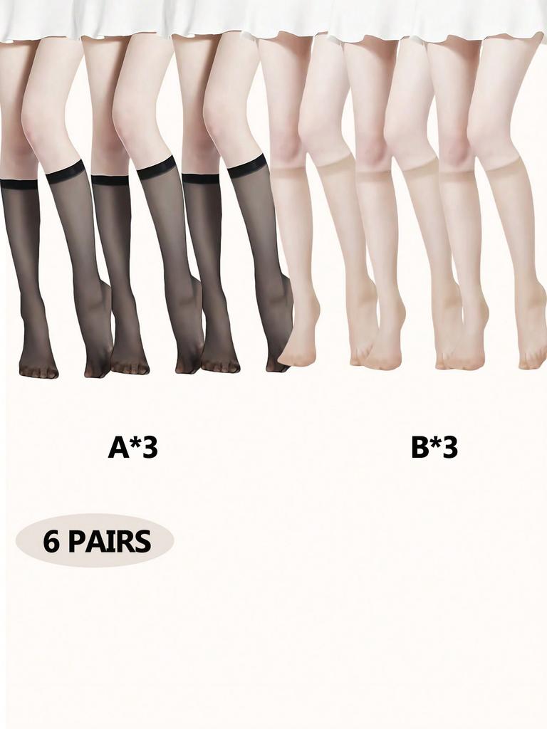 5/6 Pairs Women Ultra-thin Stockings Transparent Elasticity Ladies Knee Socks Summer Long Socks for Girls Stocking